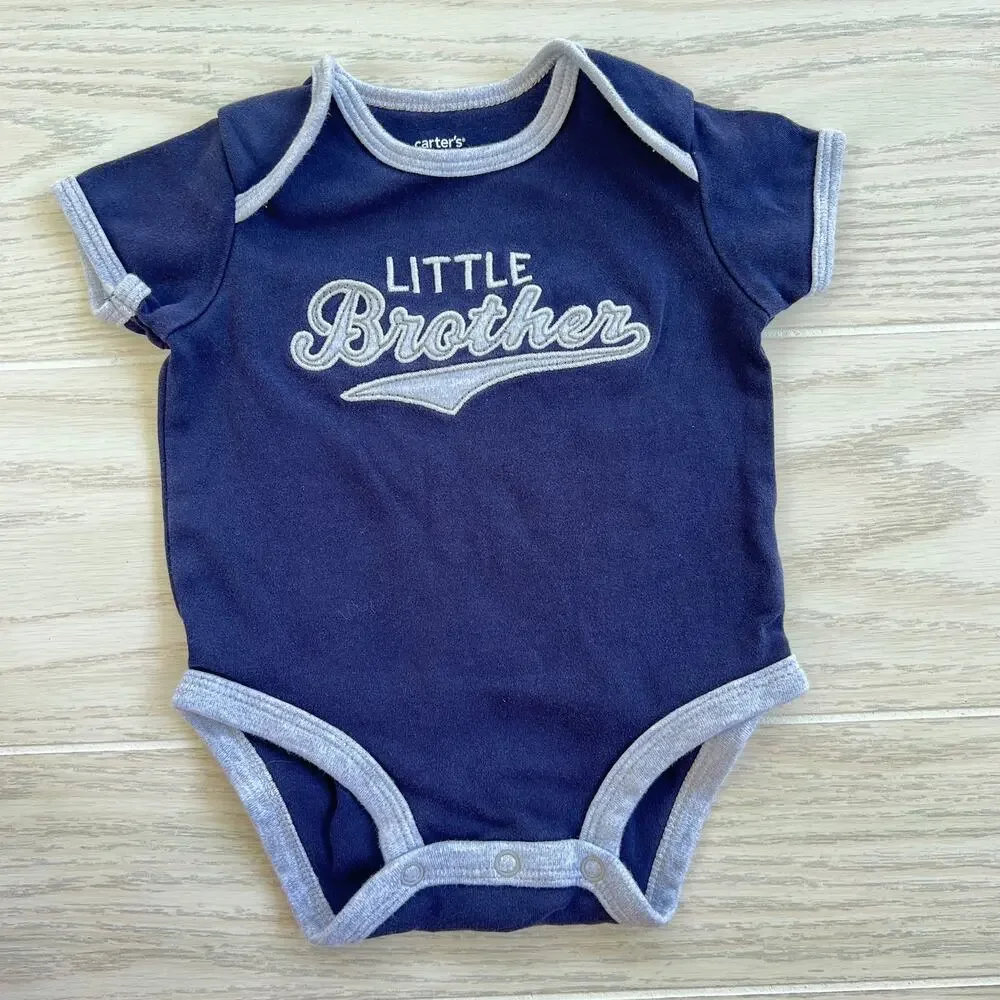 Carter's Baby Boy 3 Months 'Little Brother' Blue Gray Bodysuit One-Piece
